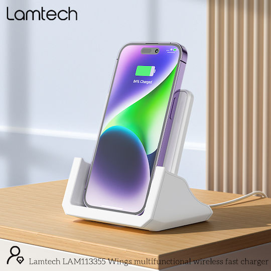 Lamtech Ασύρματος Φορτιστής (Qi Pad) 15W Power Delivery Λευκός (LAM113355)