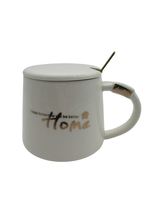 Etoile Mug Ceramic with Lid White 1pcs