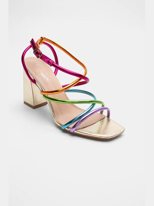 Luigi Synthetic Leather Women's Sandals Multicolour with Chunky High Heel