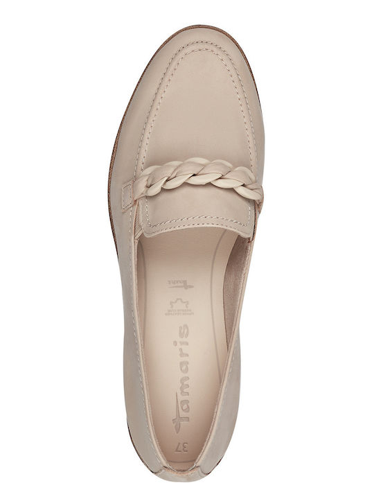 Leather Women's Moccasins in Beige Color