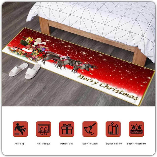 Coro-tt01 Rectangular Kitchen Mat with Anti-slip Underlay Red 180x60εκ.