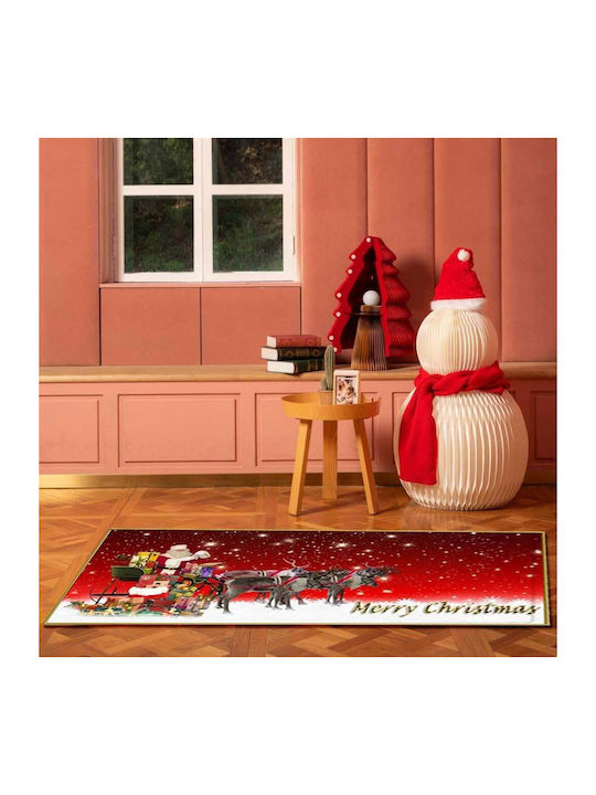 Coro-tt01 Rectangular Kitchen Mat with Anti-slip Underlay Red 180x60εκ.