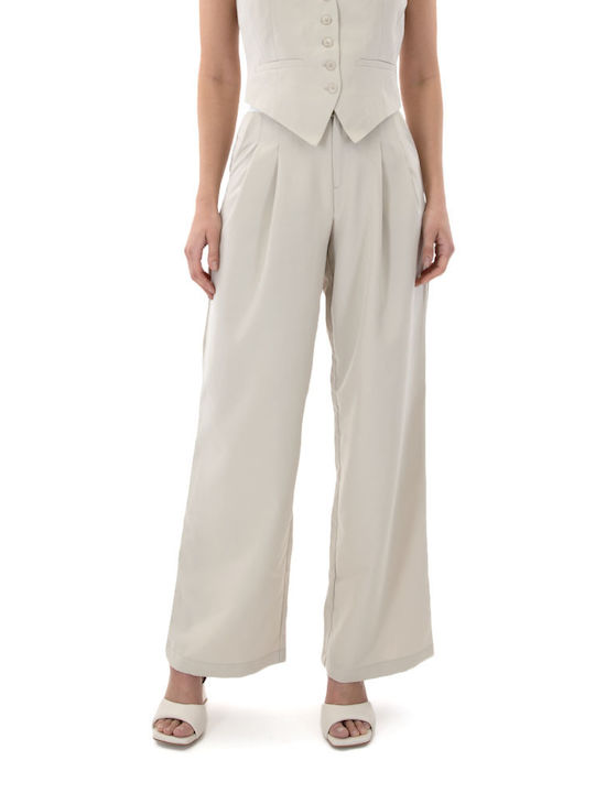 Only Women's High-waisted Fabric Trousers in Straight Line White