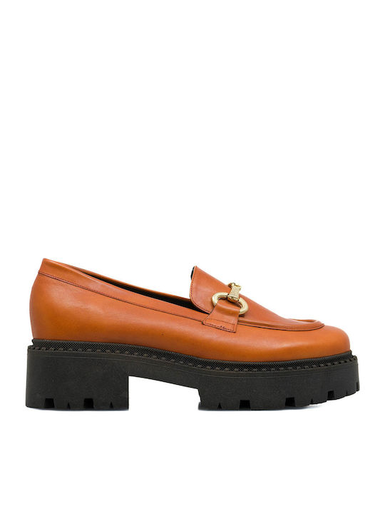 Leder Damen Mokassins in Tabac Braun Farbe