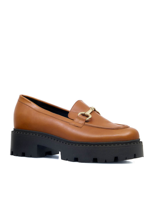 Leder Damen Mokassins in Tabac Braun Farbe