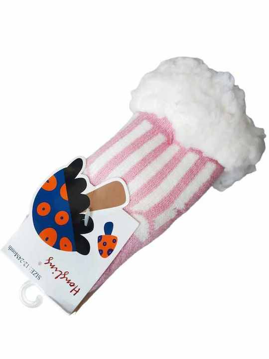 Fengi Kinder Bebe Anti-Rutsch Socken mit Fell Rosa