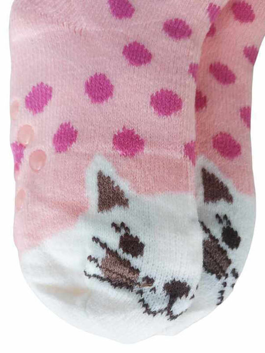 Kinder-Anti-Rutsch-Socken mit Fell Rosa mit weißem Kätzchen