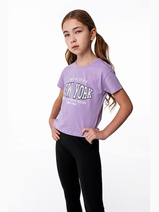 Funky Kids Set with Leggings Summer 2pcs Lilac Κάπρι