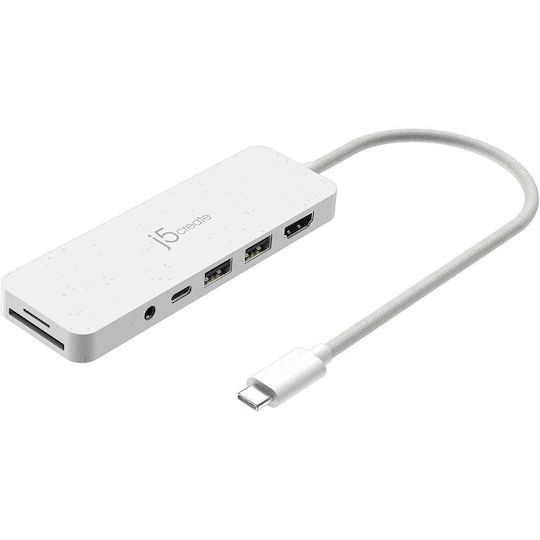 J5create USB-C Docking Station with HDMI 4K PD White (JCD373EW-N)
