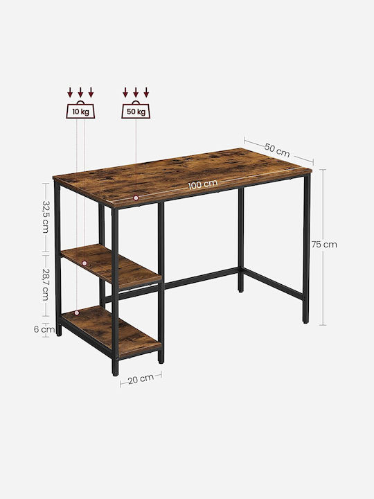 Desk Wooden Brown with Metal Legs 100x50x75cm