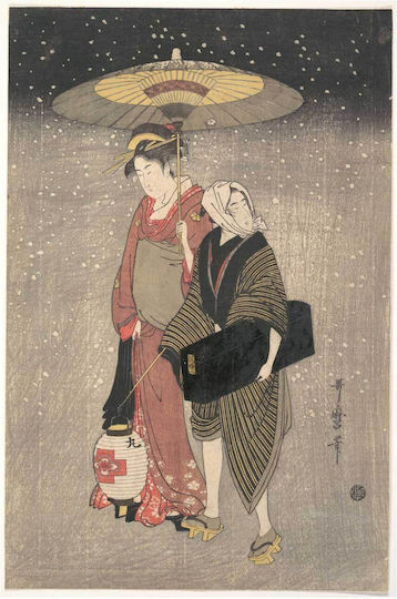 Geisha Walking Through The Snow At Night By Utamaro Kitagawa (1754–1806) Painting on Canvas 70x100cm