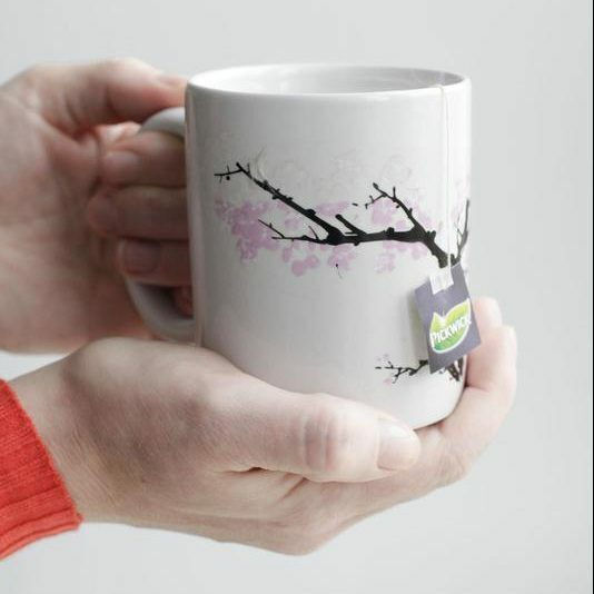 Kikkerland Cherry Blossom Heat Change Ceramic White Mug