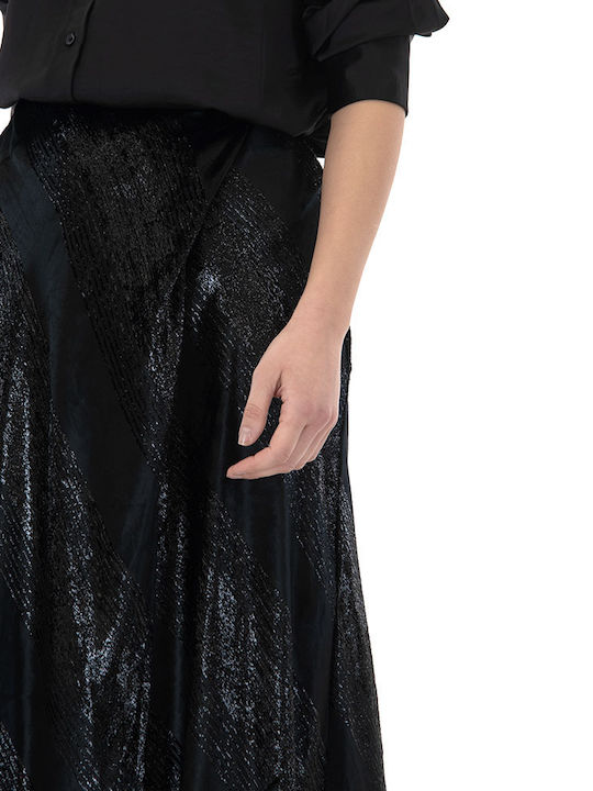 W20T3046 Hoch tailliert Midi Rock Schwarz