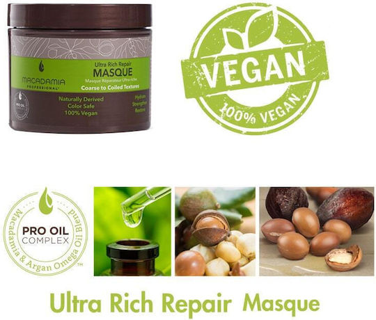 Macadamia Mască De Păr Ultra Hidratantă Foarte Aspră - Crețată Pentru Reparare Cu Ulei De Argan 236ml