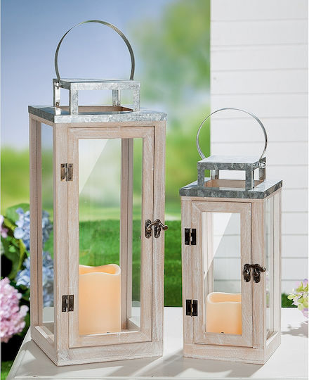 ArteLibre Tabletop Wooden Lantern Gray 15.5x15.5x39cm