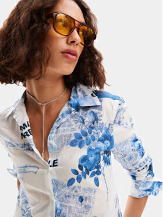 Flowers News Women's Long Sleeve Shirt Blue