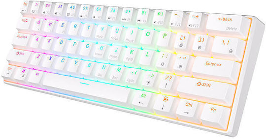 Royal Kludge RK61 Ασύρματο Gaming Μηχανικό Πληκτρολόγιο 60% με Custom Red διακόπτες και RGB φωτισμό (Αγγλικό US) Λευκό