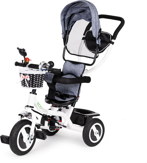 Ecotoys Tricicletă Pentru Copii Cu Spațiu De Depozitare Mâner Pentru Părinți Și Tricicletă Pentru Copii Pentru 1-5 Ani Gri-Alb