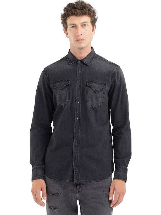 Cu mânecă lungă Denim Cămașă Black