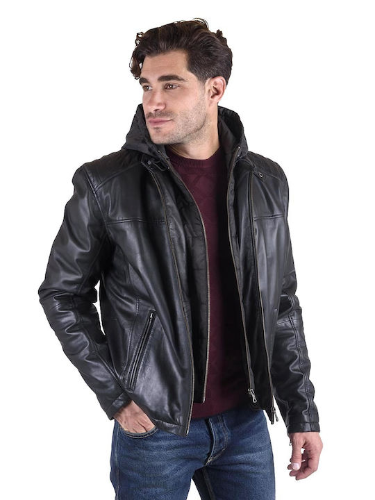 Guy Laroche 755 01 Men's Winter Leather Jacket Black