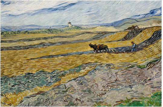 Vincent Van Gogh - Enclosed Field With Ploughman Картина Копие на Ван Гог Платнен 65x40см