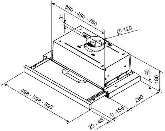 TurboAir TT14 Плъзгащ се аспиратор 90см Inox