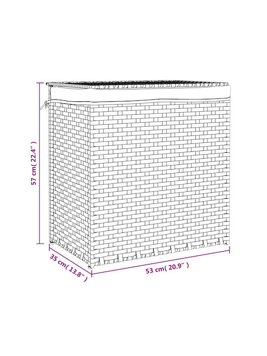 vidaXL Wicker Collapsible Laundry Basket with Lid 53x35x57cm Grey