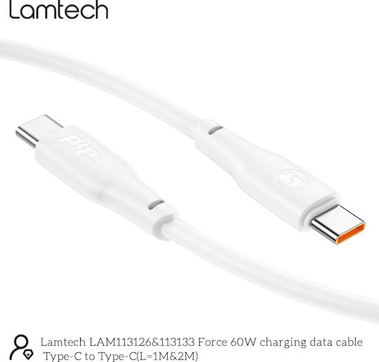 Lamtech USB 2.0 Kabel USB-C männlich - USB-C 60W Weiß 1m (LAM113126)