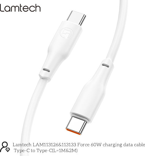 Lamtech USB 2.0 Cable USB-C male - USB-C 60W Λευκό 2m LAM113133