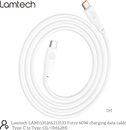 Lamtech USB 2.0 Kabel USB-C männlich - USB-C 60W Weiß 1m (LAM113126)