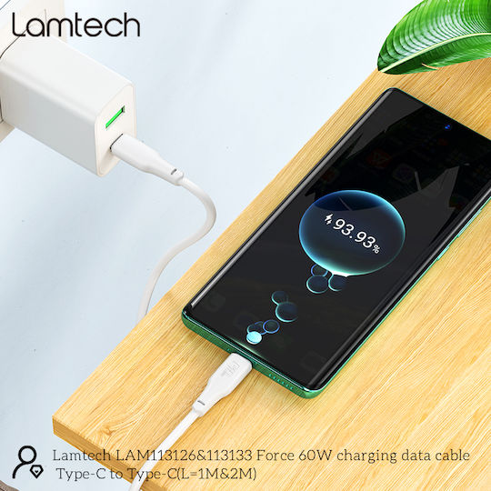 Lamtech USB 2.0 Cable USB-C male - USB-C 60W Λευκό 2m LAM113133