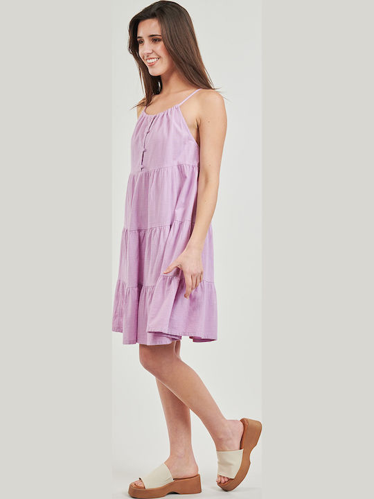 Summer Mini Dress with Ruffles Purple