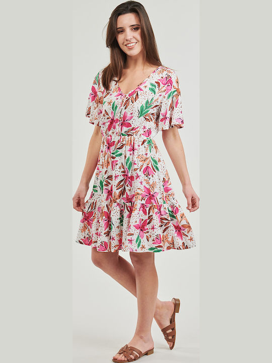 Happy Tropical Καλοκαιρινό Mini Σεμιζιέ Φόρεμα Snow White