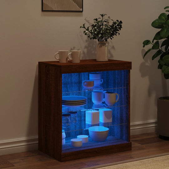 Wall Living Room Display Cabinet made of Particleboard with Glass & Lighting Coffee 60.5x37x67cm
