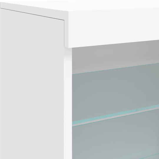 Wall Living Room Display Cabinet made of Particleboard with Glass & Lighting White 60.5x37x67cm