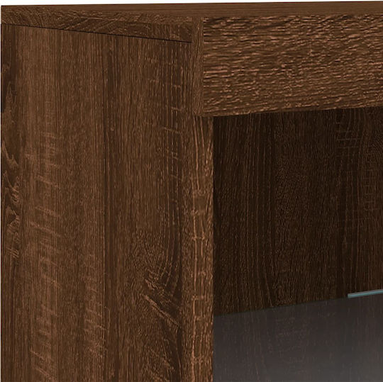 Wall Living Room Display Cabinet made of Particleboard with Glass & Lighting Coffee 41x37x100cm