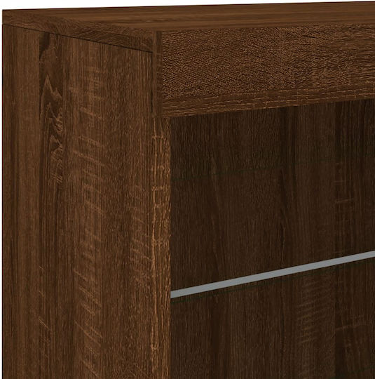Wall Living Room Display Cabinet made of Particleboard with Glass & Lighting Coffee 60.5x37x67cm