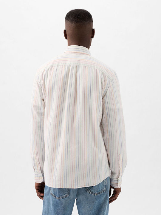 GAP Men's Shirt Long Sleeve Cotton Striped Pink