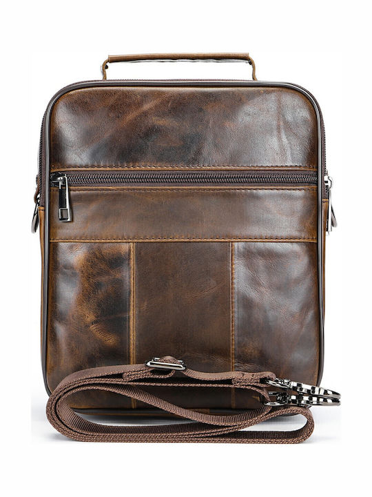 Δερμάτινη Ανδρική Τσάντα Ώμου / Χιαστί Καφέ