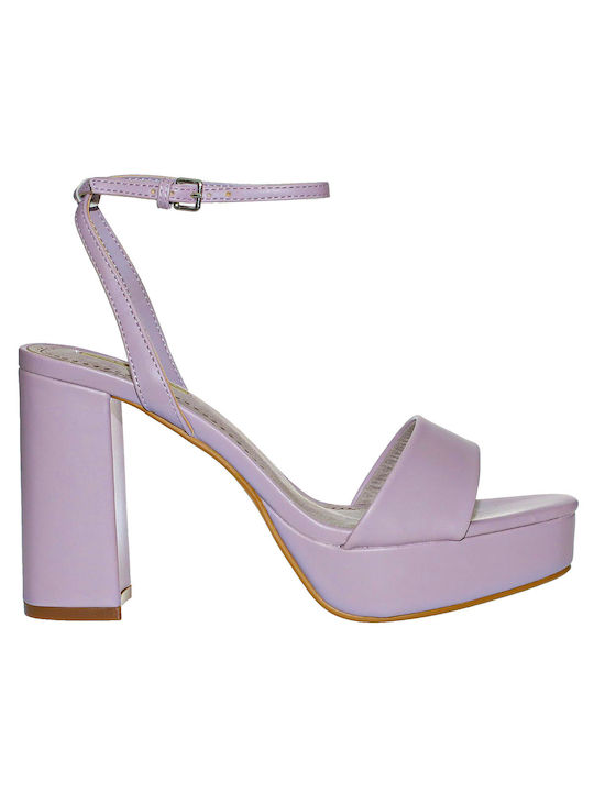 Corina Platform Women's Sandals with Ankle Strap Purple with Thin High Heel