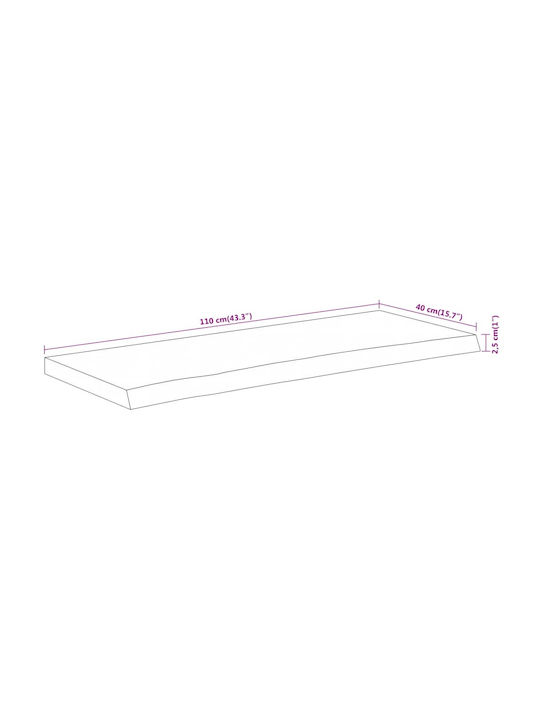 vidaXL Rectangular Table Surface made of Solid Wood Acacia 110x40x2.5cm 370253 1pcs