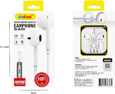 Andowl Q-A49 In-ear Handsfree Headphones with Connector Lightning White