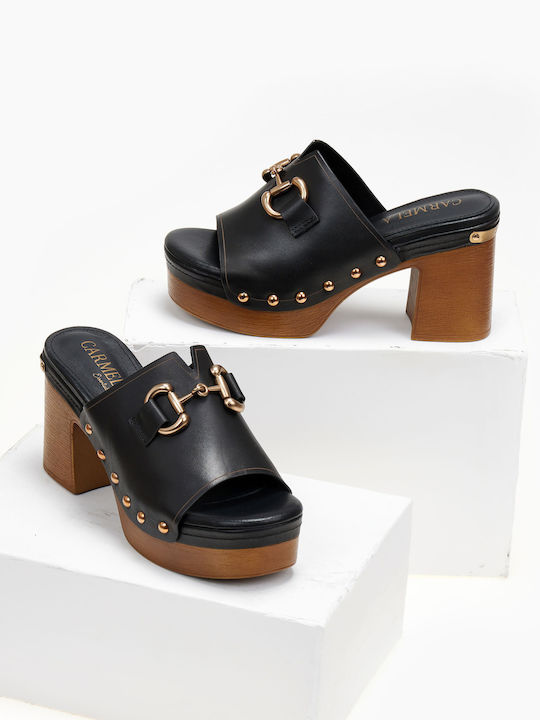 Carmela Footwear Leder Mules mit Chunky Hoch Absatz in Schwarz Farbe