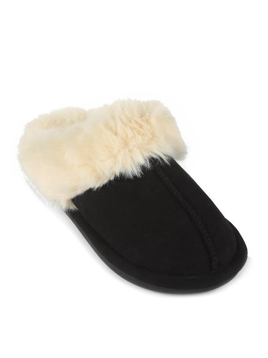 Fshoes Winter Women's Slippers with fur in Black color