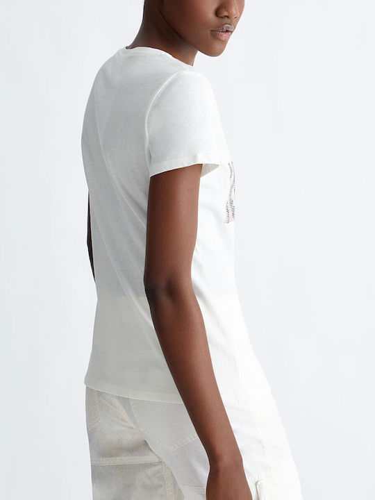 Liu Jo Damen T-Shirt mit V-Ausschnitt Weiß