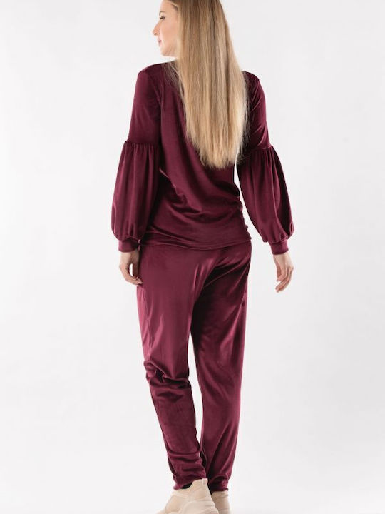 Women's Blouse Velvet Long Sleeve Burgundy