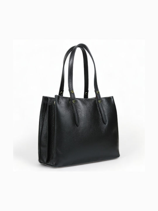 Passaggio Leather Δερμάτινη Γυναικεία Τσάντα Tote Χειρός Μαύρη