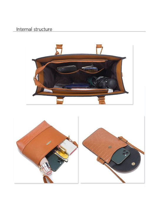 Set Damentasche Shopper Schultertasche Braun