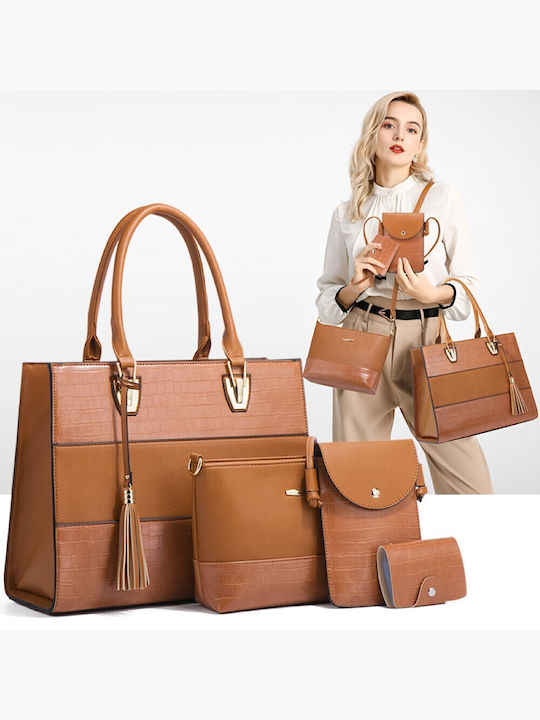 Set Damentasche Shopper Schultertasche Braun