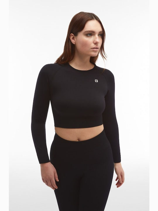 Freddy Damen Crop Top Langarm Schwarz